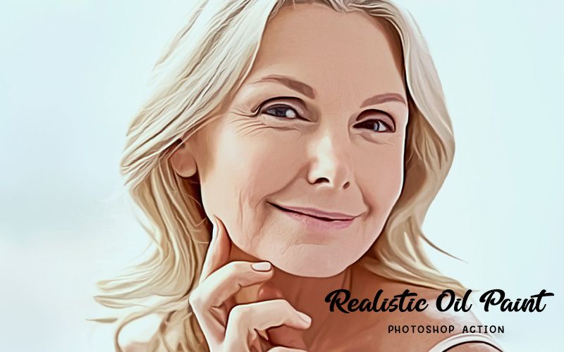 Realistic oil paint photoshop action applied to an image of an elderly woman