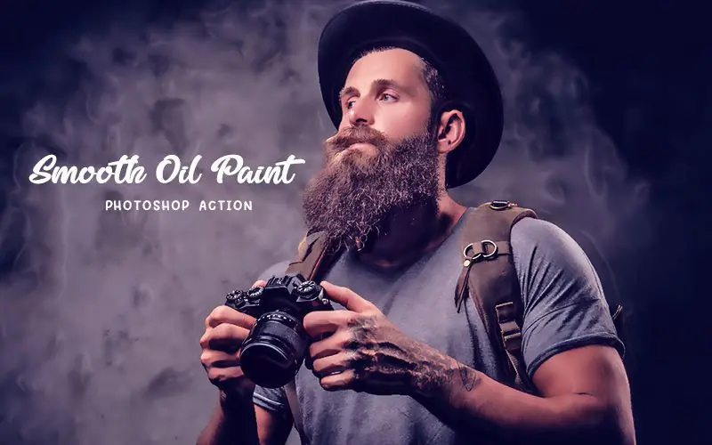 Smooth oil paint photoshop action applied to an image of a photographer