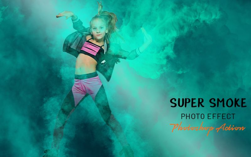 Super smoke photoshop action applied to an image of girl dancing