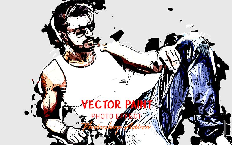 Vector paint photoshop action applied to an image of a male model