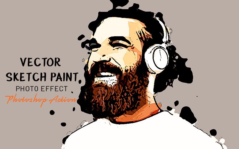 Vector sketch paint photoshop paint photoshop action applied to an image of a man wearing headphones