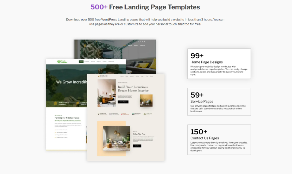 500+ free landing Page templates along with 99+ Home page designs, 59+ Service pages and 150+ Contact us Pages