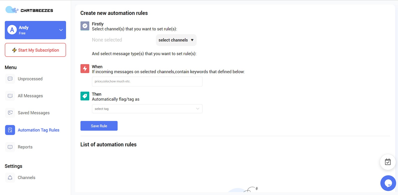 Automation Tag Rules of this omnichannel communication Platform