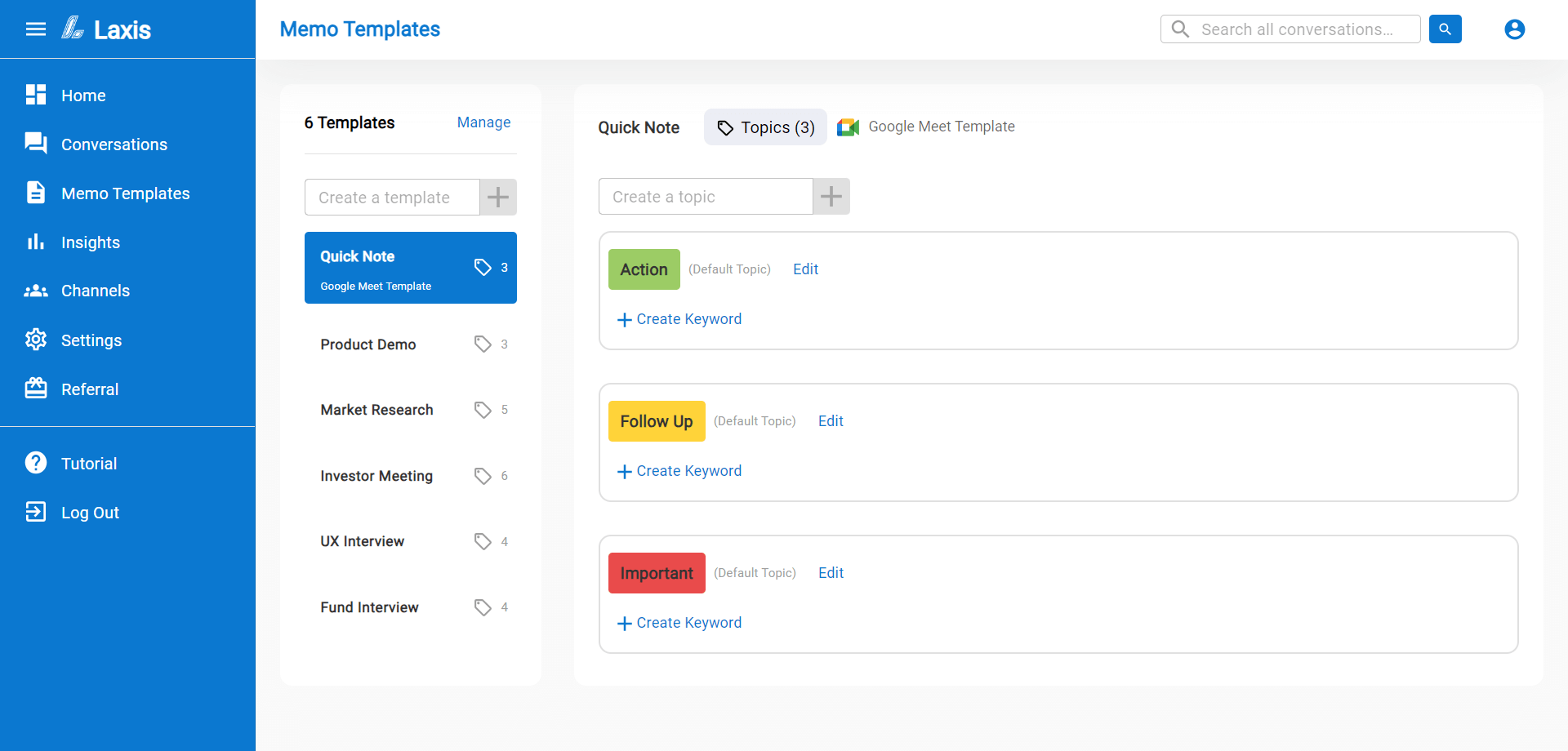 Memo templates available in laxis