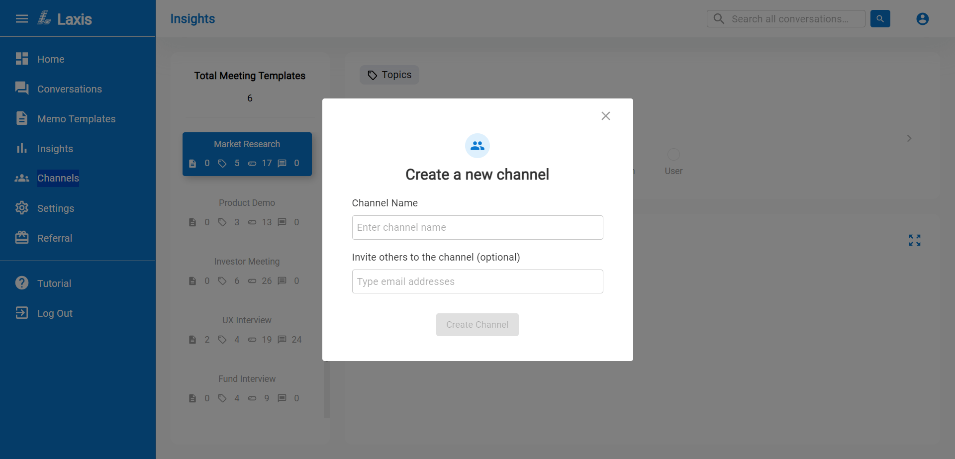 Create a new channel feature of Laxis