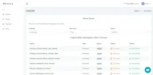 Voice options available with Leelo AI - TTS software