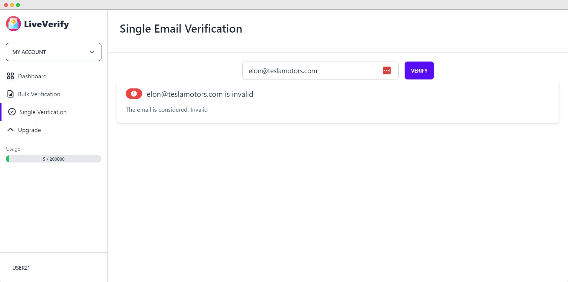 Single Email Verification