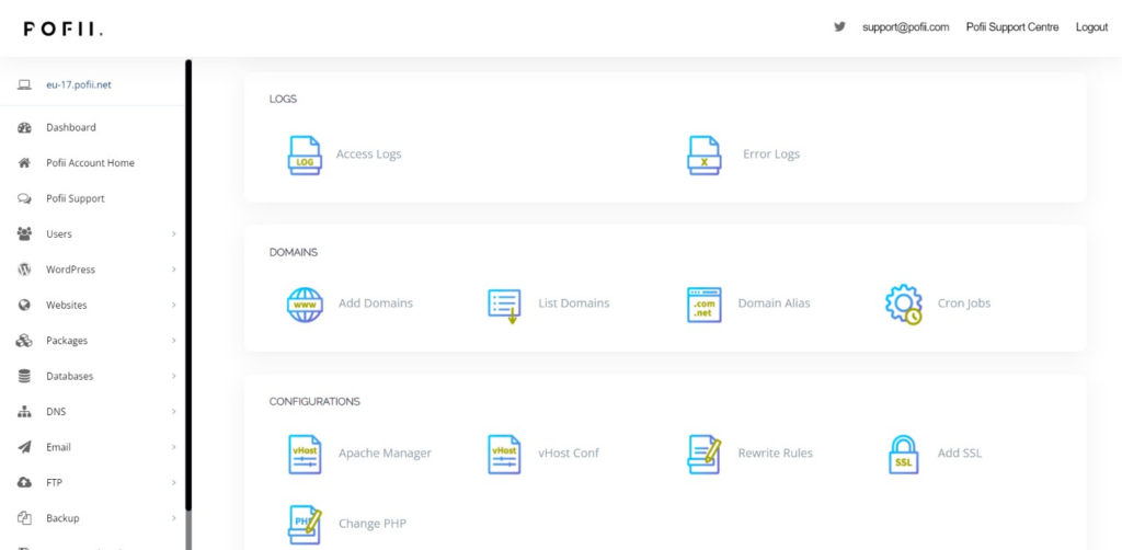 Supersonic secure web hosting control panel preview