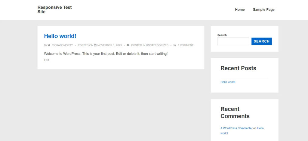 WordPress user interface displaying first post