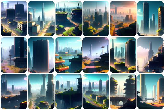 Collage of cityscapes illustrations from Scenery Illustration Images Bundle