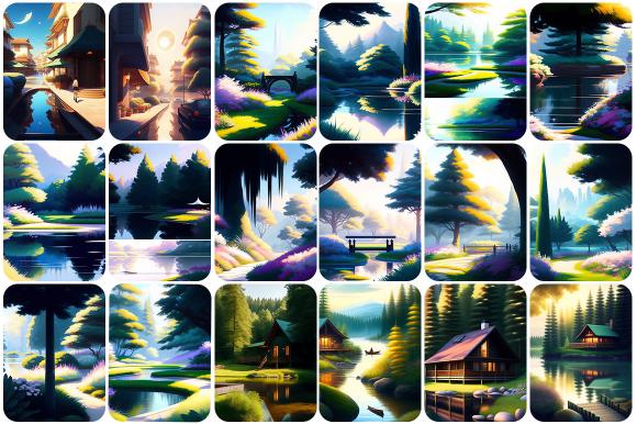 Collage of illustrations of lush forests from illustrations of lush forests