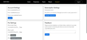 Account UI of sentitrac - make nfl predictions