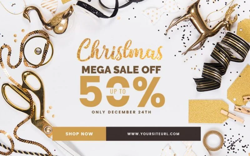 Golden colored accessories on a white background in holiday freebies blog