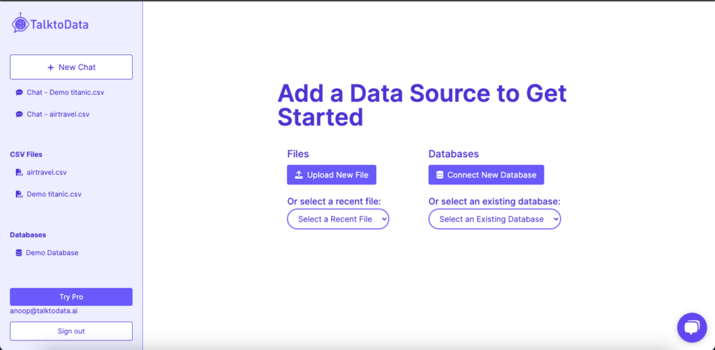 TalktoData - AI Data Visualization tool dashboard preview