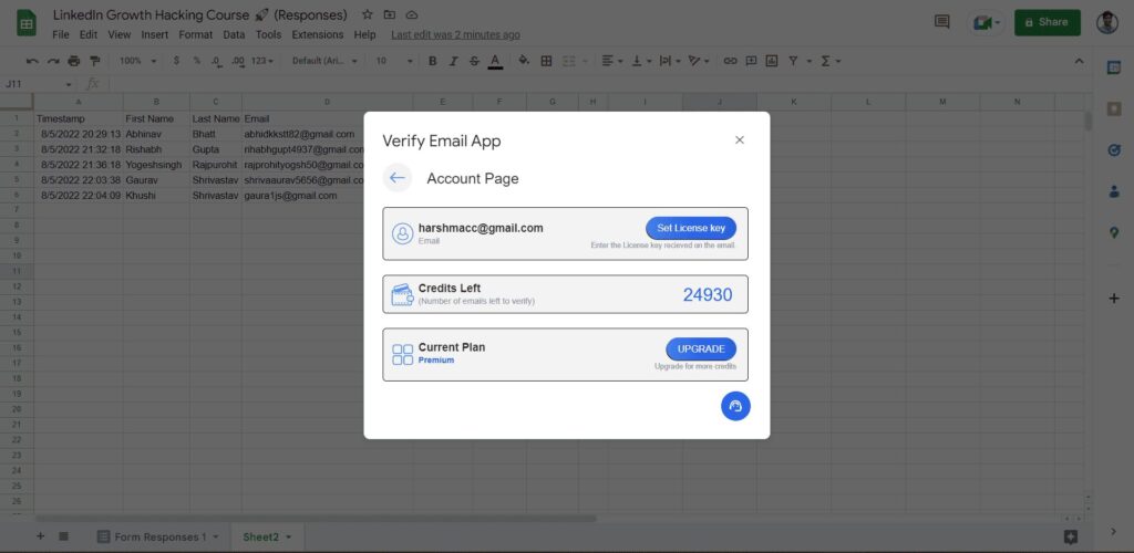 Account page user interface of verify email - verify email address