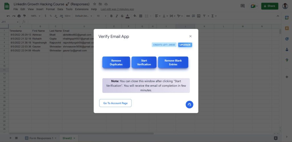 Homepage user interface displaying features of verifyemail - verify email address