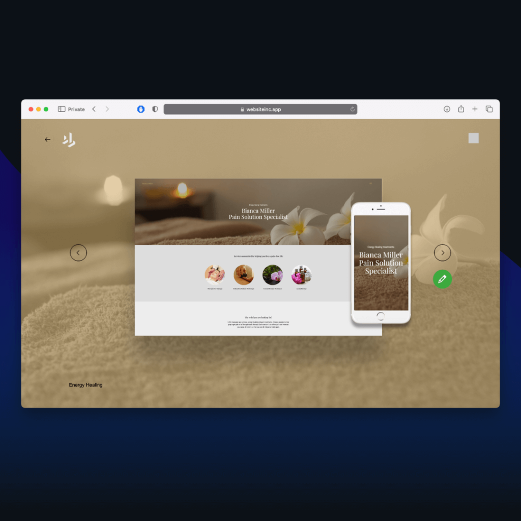 Energy Healing website Template in Website.Inc AI - no code website Builder