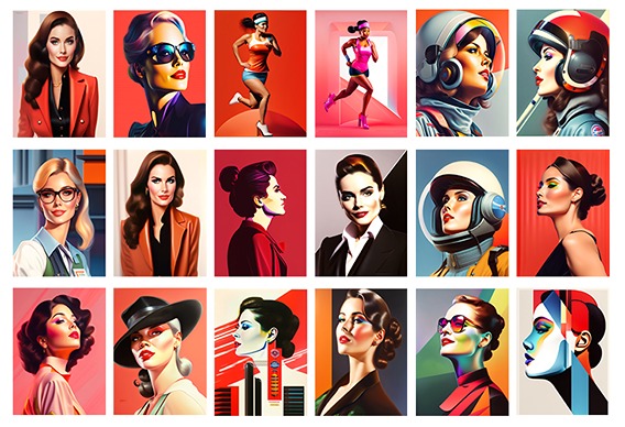 Professional women illustrations of women being astronaut, athletes, pilots -stock photos for female entrepreneurs