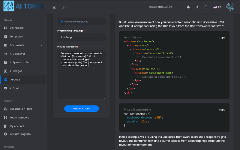 Preview of AI code generator