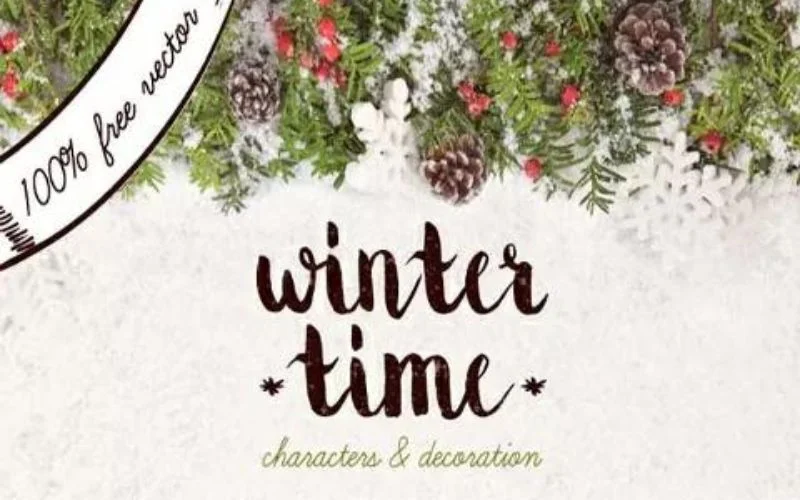 Green plants on covered in snow featured in Winter time vector bundle in holiday freebies bundle