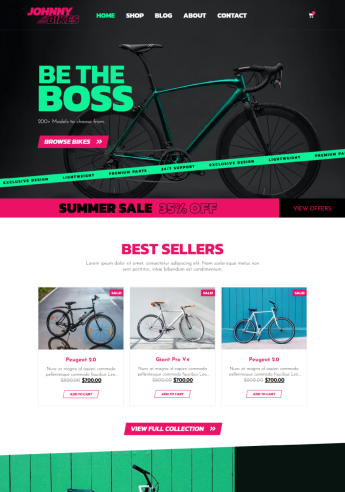 Johnny Bikes Landing page in responsive starter templates