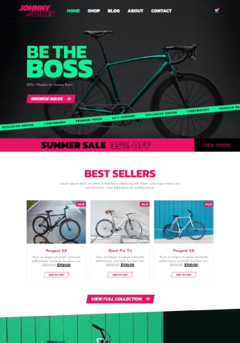Johnny Bikes landing page in a responsive starter template