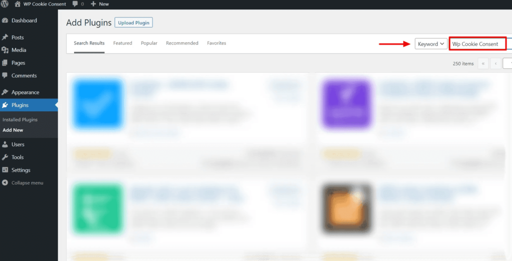 Searching for the plugin in WordPress