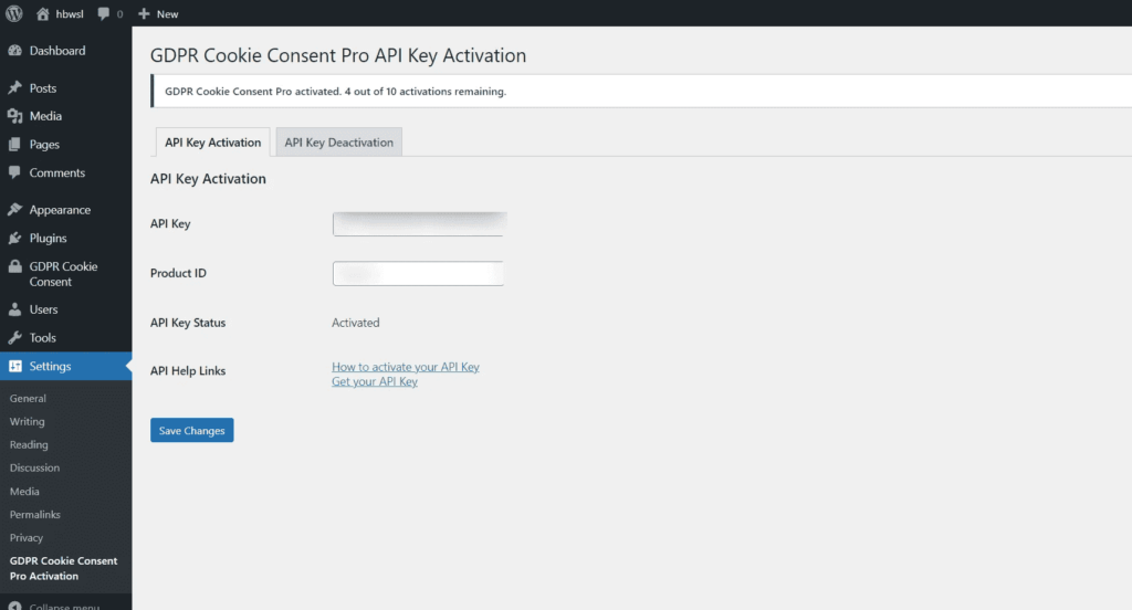 activating the API and product key