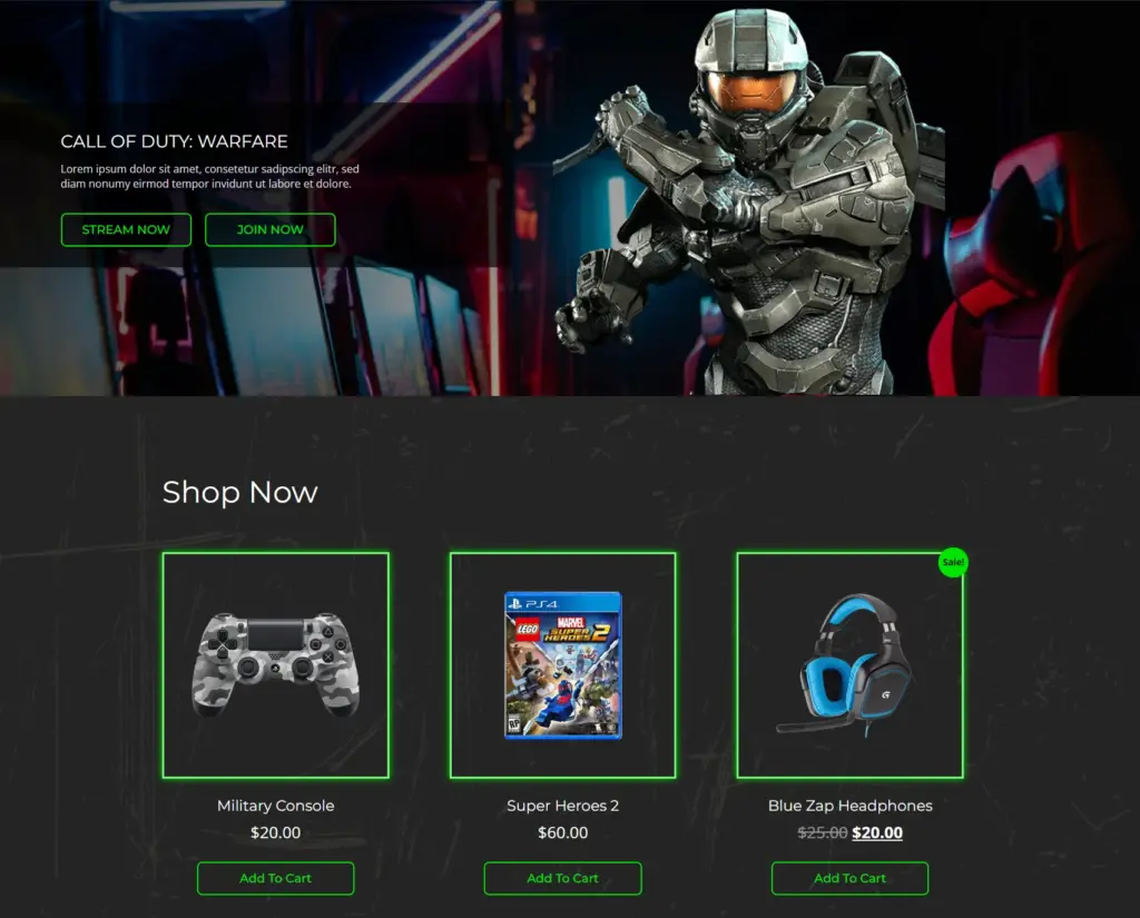 Game Template Landing Page in Responsive Starter Template