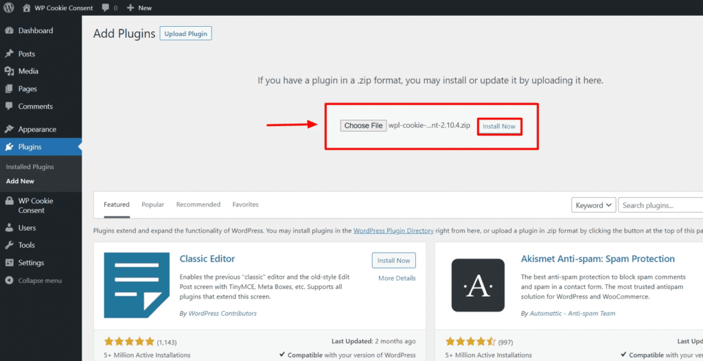 Image displaying installation of the plugin - pro version
