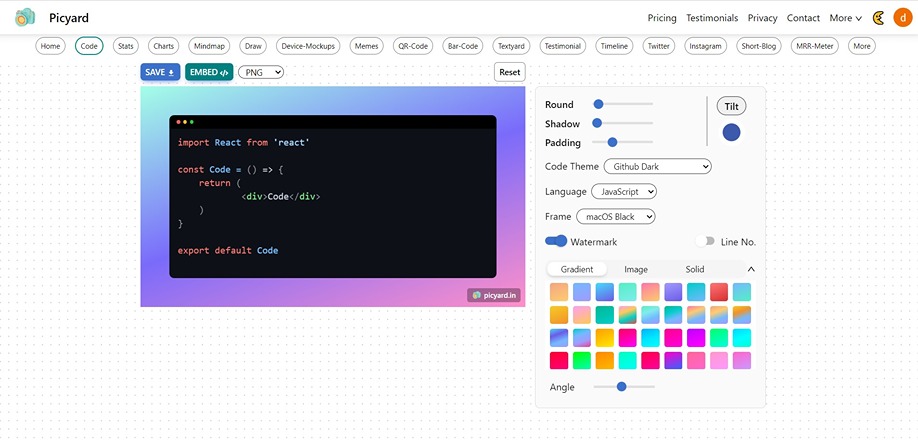 Create code snippet images with Picyard Image Editor