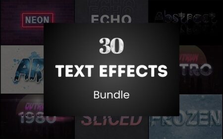 Collage of photoshop text effects included in the text effects bundle