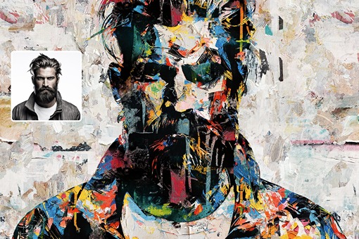 a picture of a man created into a modern art with different colors using abstract painting photoshop action