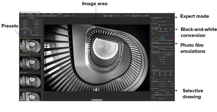 B&W Projects user interface included in the Phojects Pro complete edition - Photo editing Tools Suite