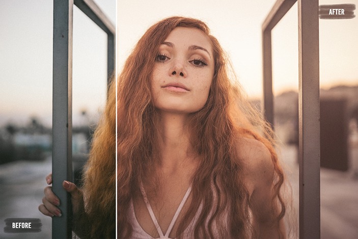 picture of a woman before and after editing with filmmaking luts and presets bundle
