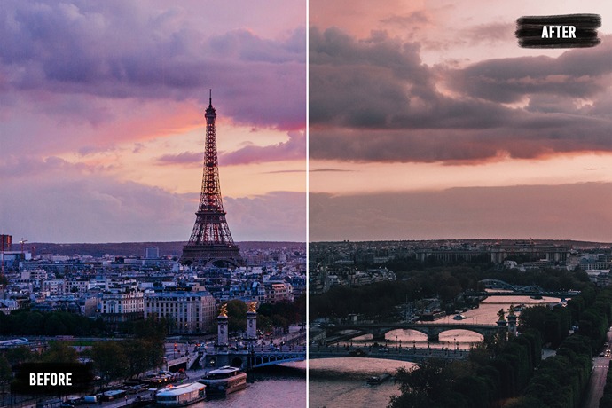 landscape of Paris after edit using lightroom presets cinematic drone