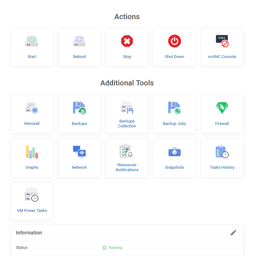 Customer Client Area Dashboard of VPS Hosting Preview