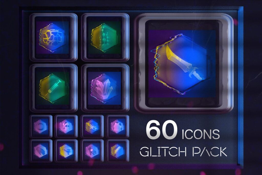 Glitch icons in game dev icons bundle