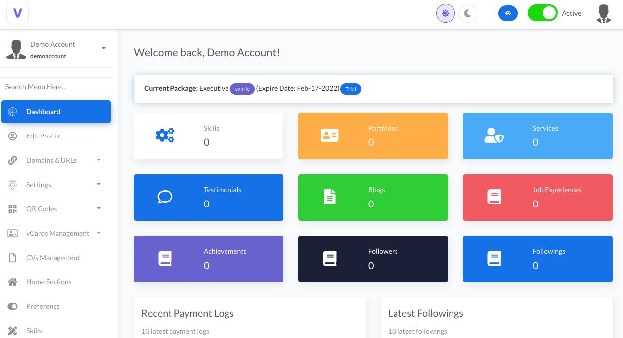 dashboard user interface of Profile engineer - portfolio website builder