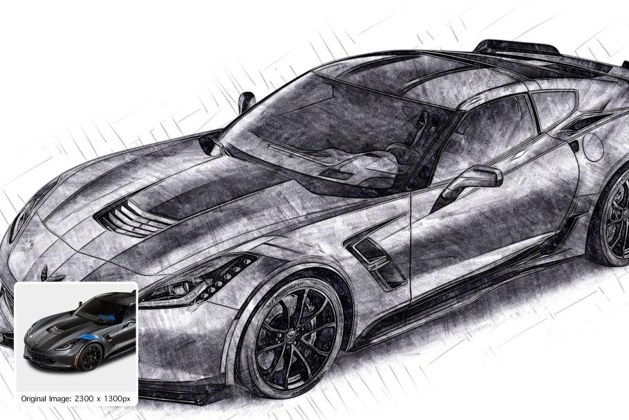 Sketch effect applied on a image of a sports car