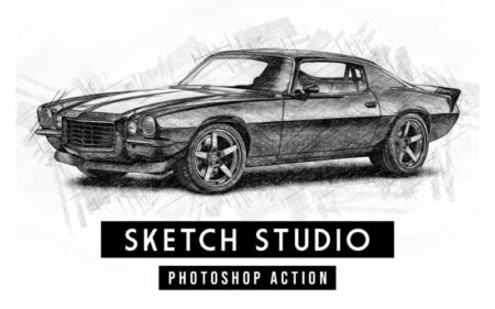 Car Pencil Sketch created with Sketch Studio Photoshop Action