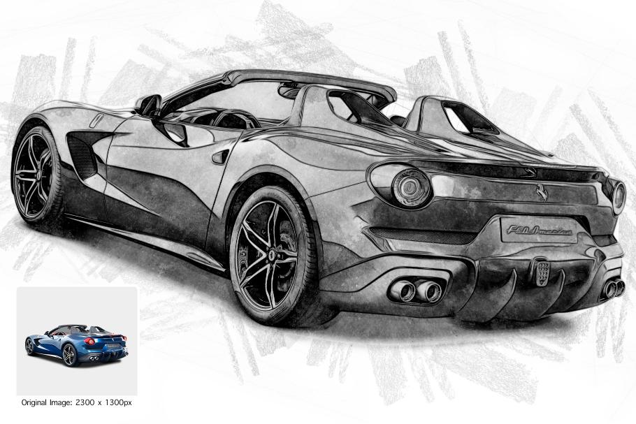 Rear view of car in pencil sketch effect