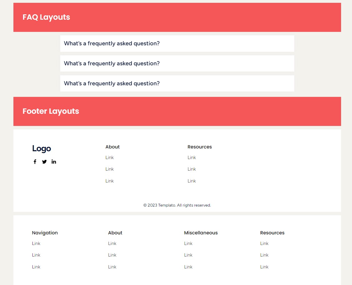 FAQ and Footer layout for creating a Carrd Website