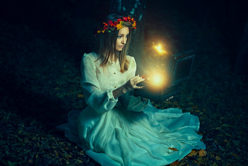 Dreamy photography preset showcasing a woman in a white dress holding a lamp