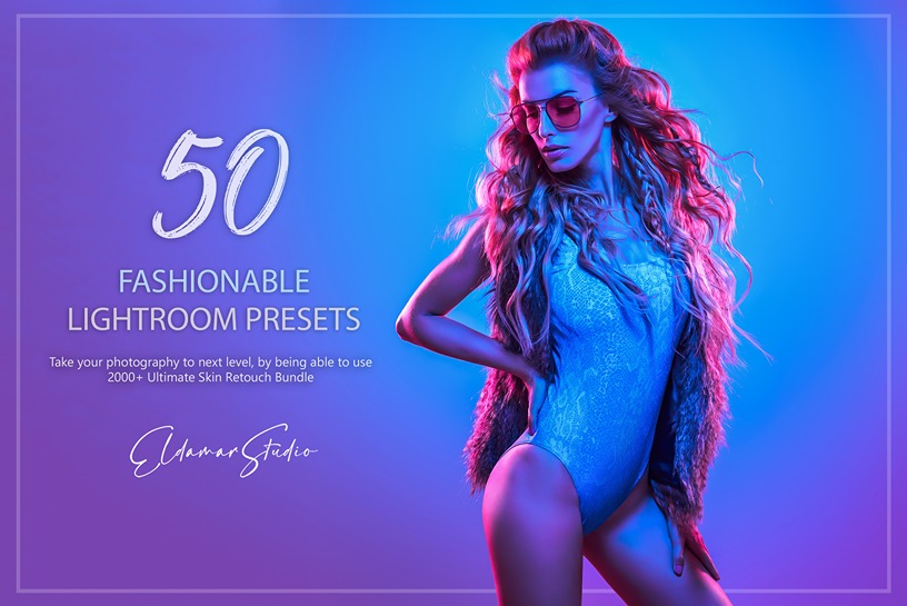 fashionable lightroom presets feature image showcasing a woman under blue spot light