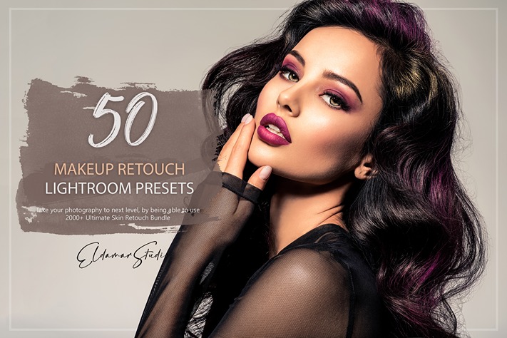 makeup retouch presets bundle feature image showcasing a woman wearing makeup