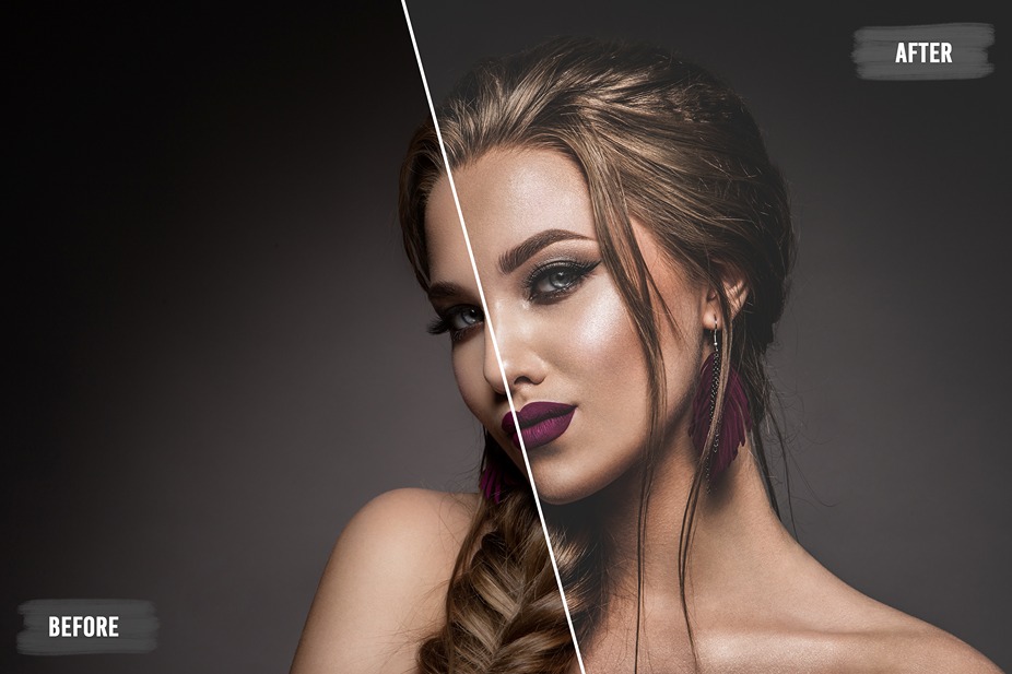 before and after edit using matte fashion lightroom presets showcasing a woman