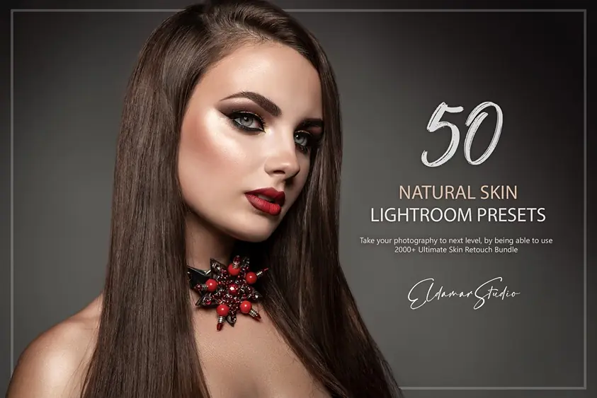 Natural skin lightroom presets feature image showcasing a woman wearing red neckpiece