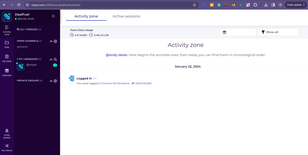 Activity Zone Interface of Noysi Collaboration Platform