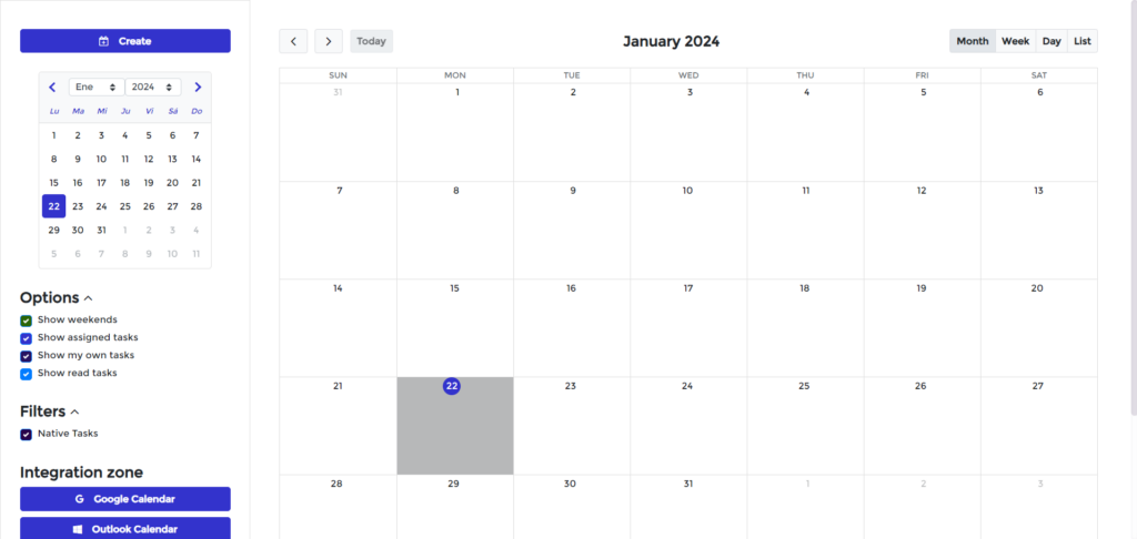 Calendar - Google and Outlook Integration Interface